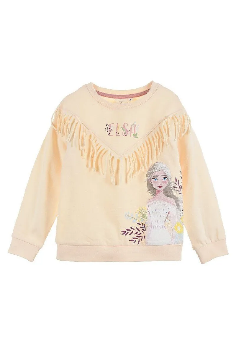[HU1062.BIO-BEIGE-4Y] Frozen/Eiskönigin Fransenpullover Bio-Baumwolle (Beige, 4Y)