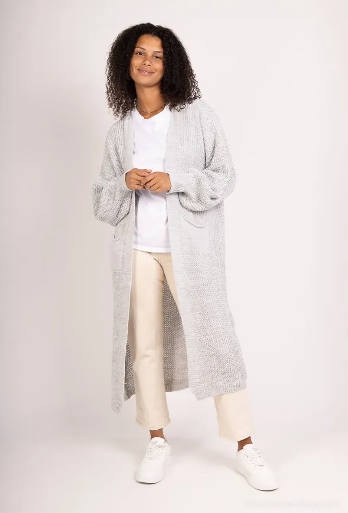 Langer Cardigan mit Puffärmeln & Taschen